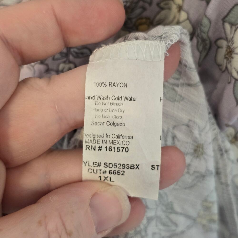 Sugarfox Lavender Floral Poofy Sleeve Dress Cottagecore Whimsical Plus Size 1X - Picture 4 of 7